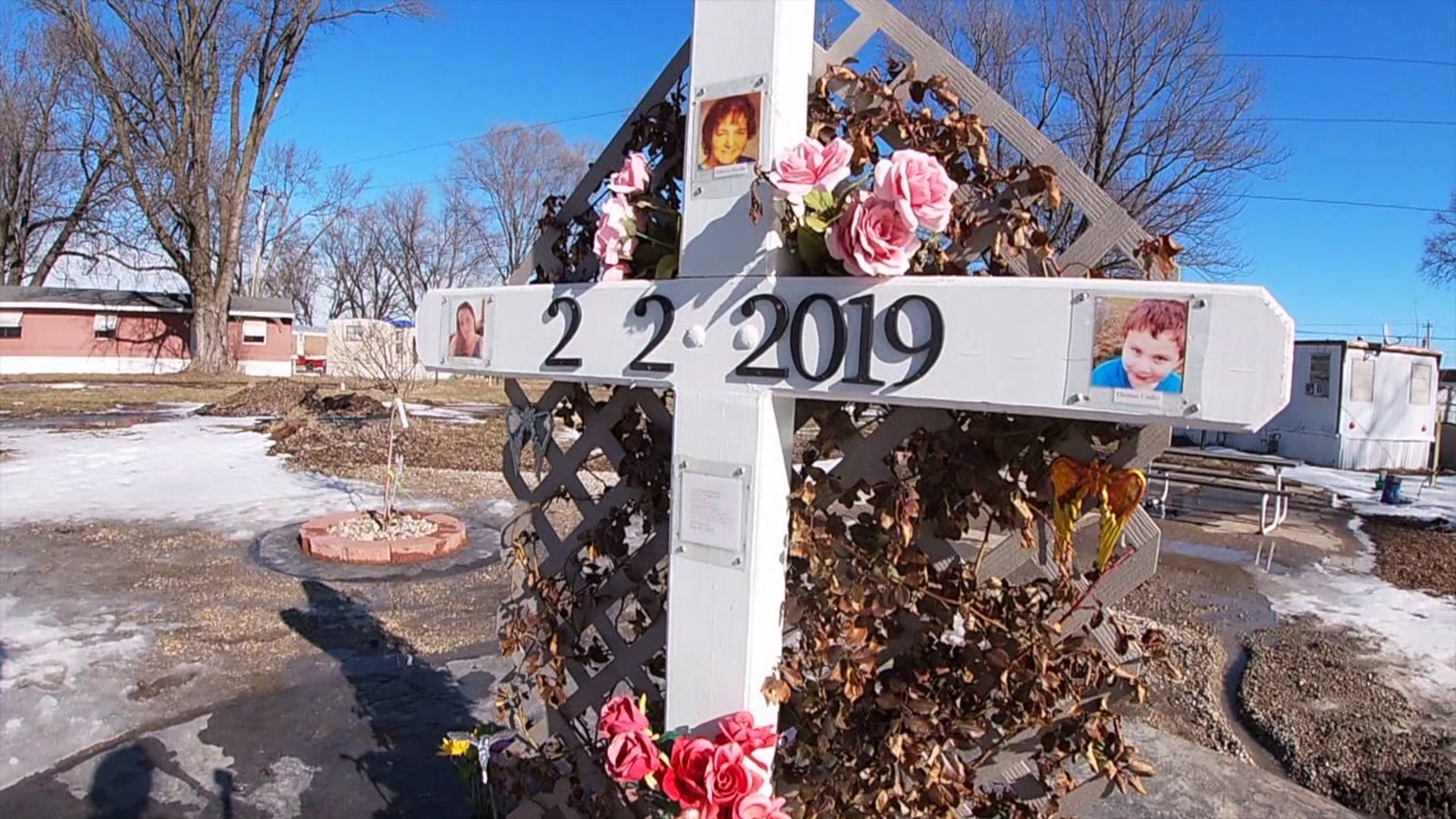 A memorial is built after three generations were killed in a mobile home fire