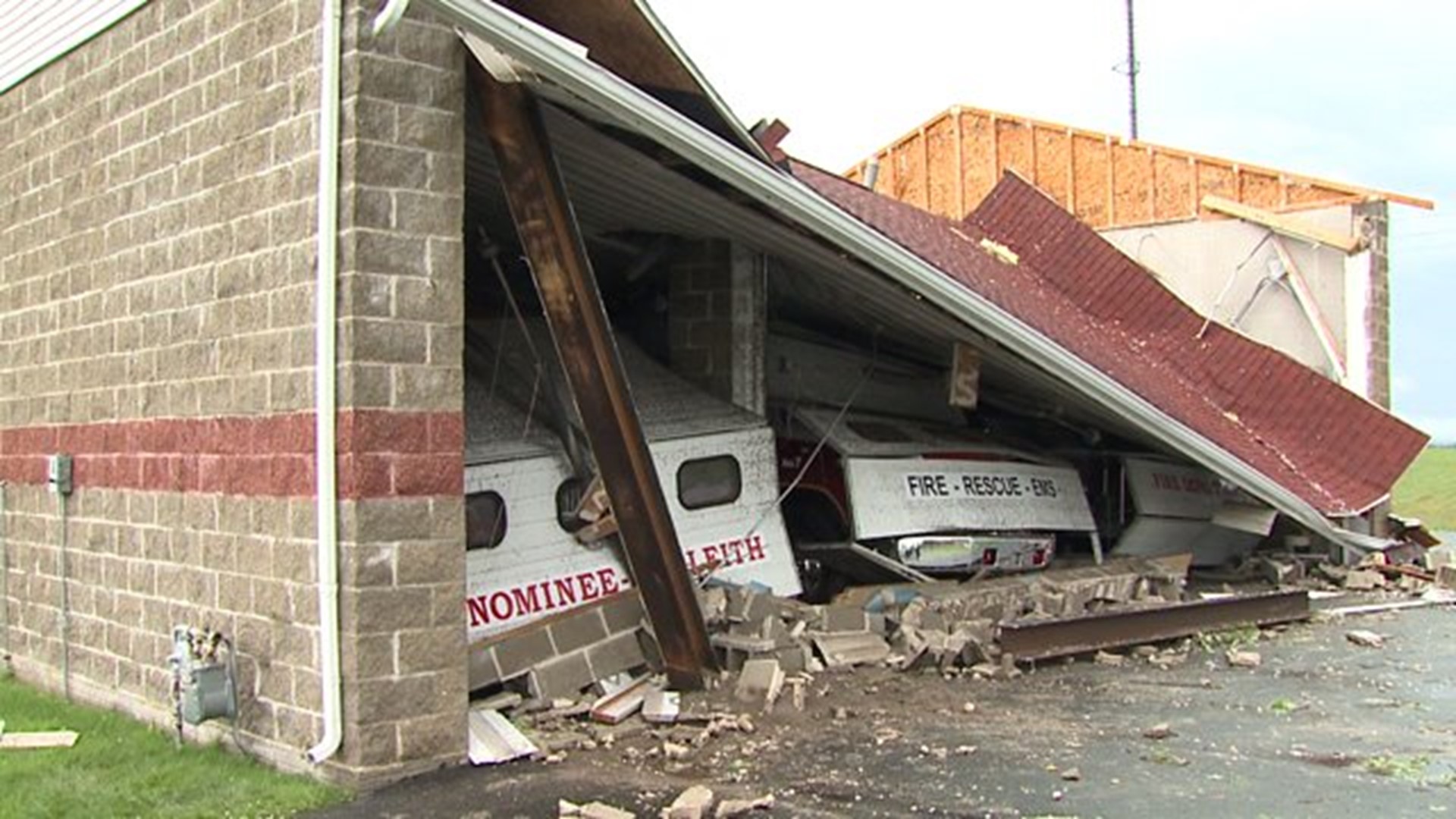 Menominee fire station damaged by straight line winds