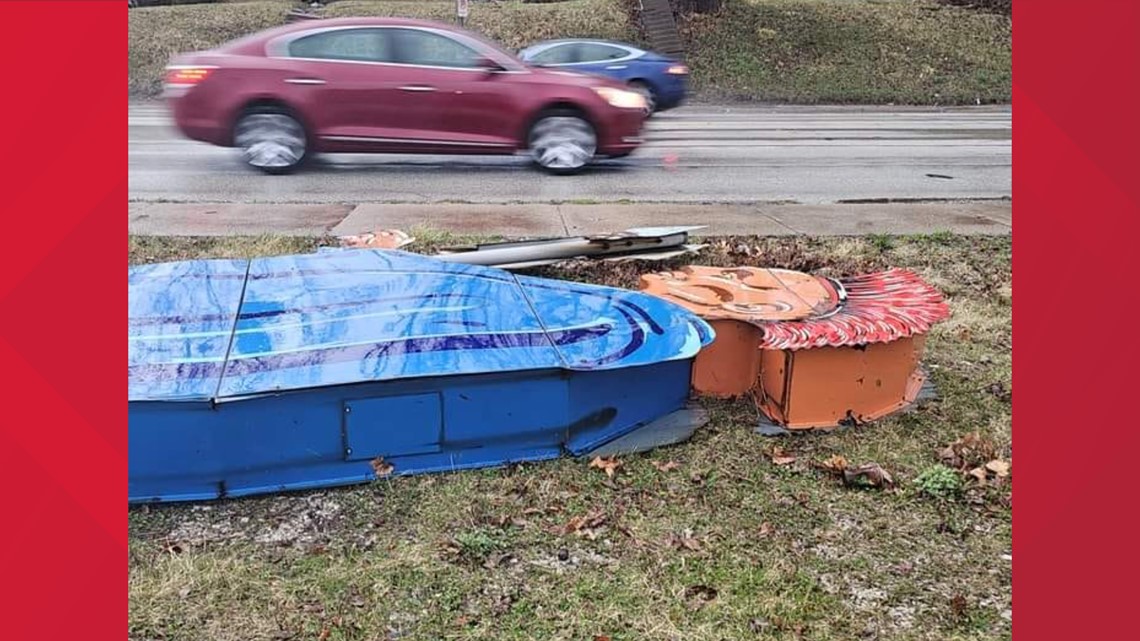 Black Hawk down Sign falls in Tuesday storms