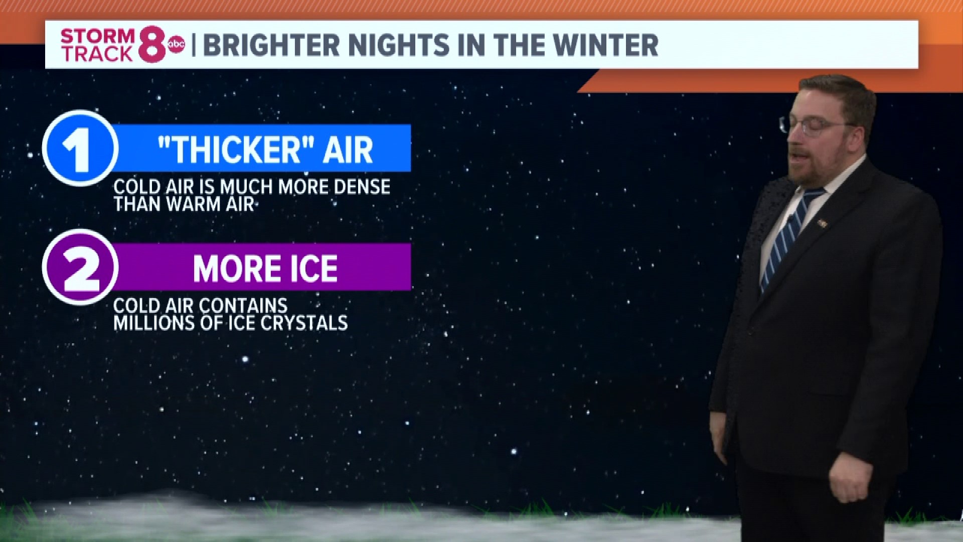 Meteorologist Andrew Stutzke explains why there appears to be more light during the night during the winter months.