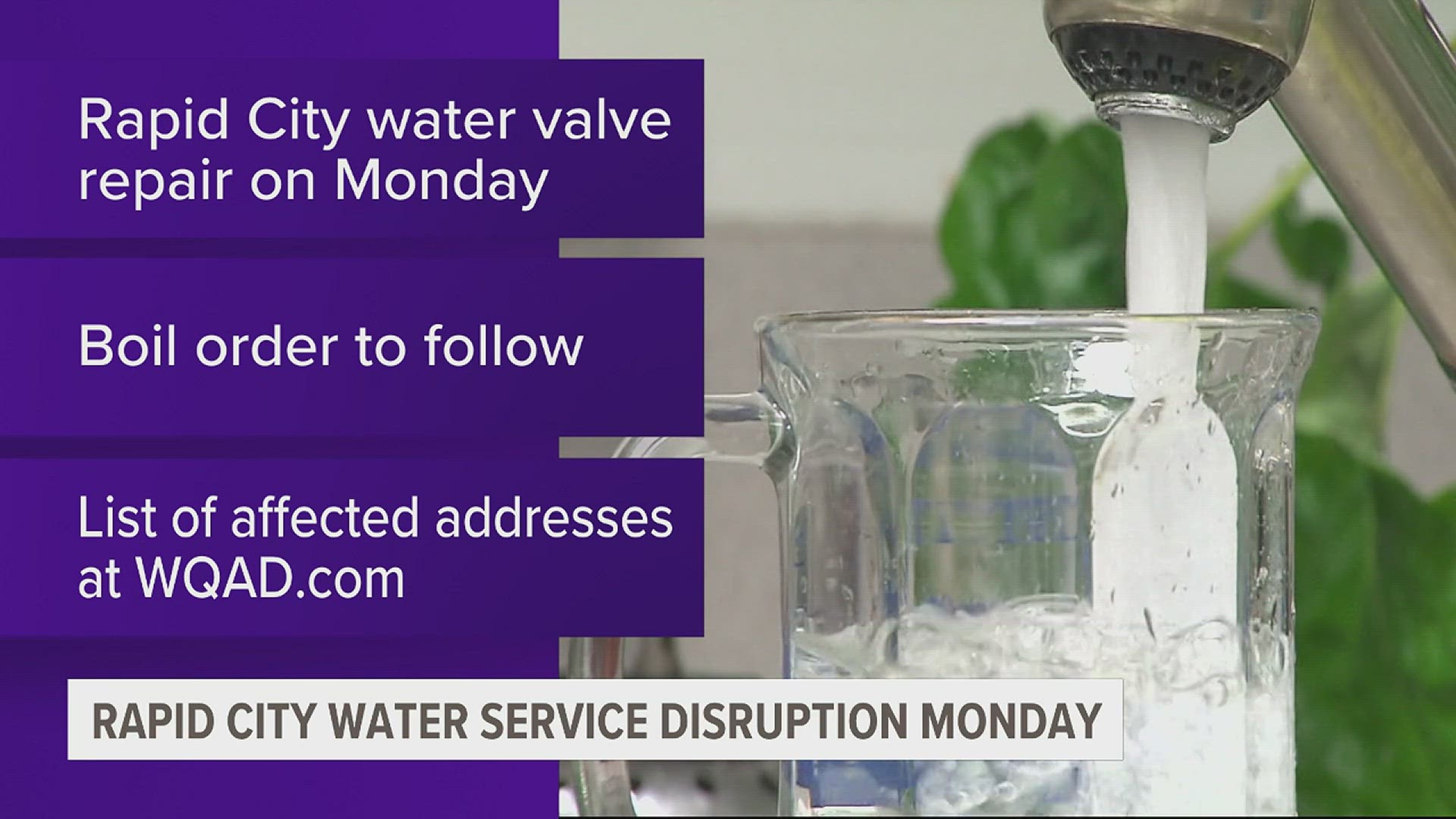 Rapids City will be replacing a water valve Monday. Once services are restored, a boil order will go into effect.