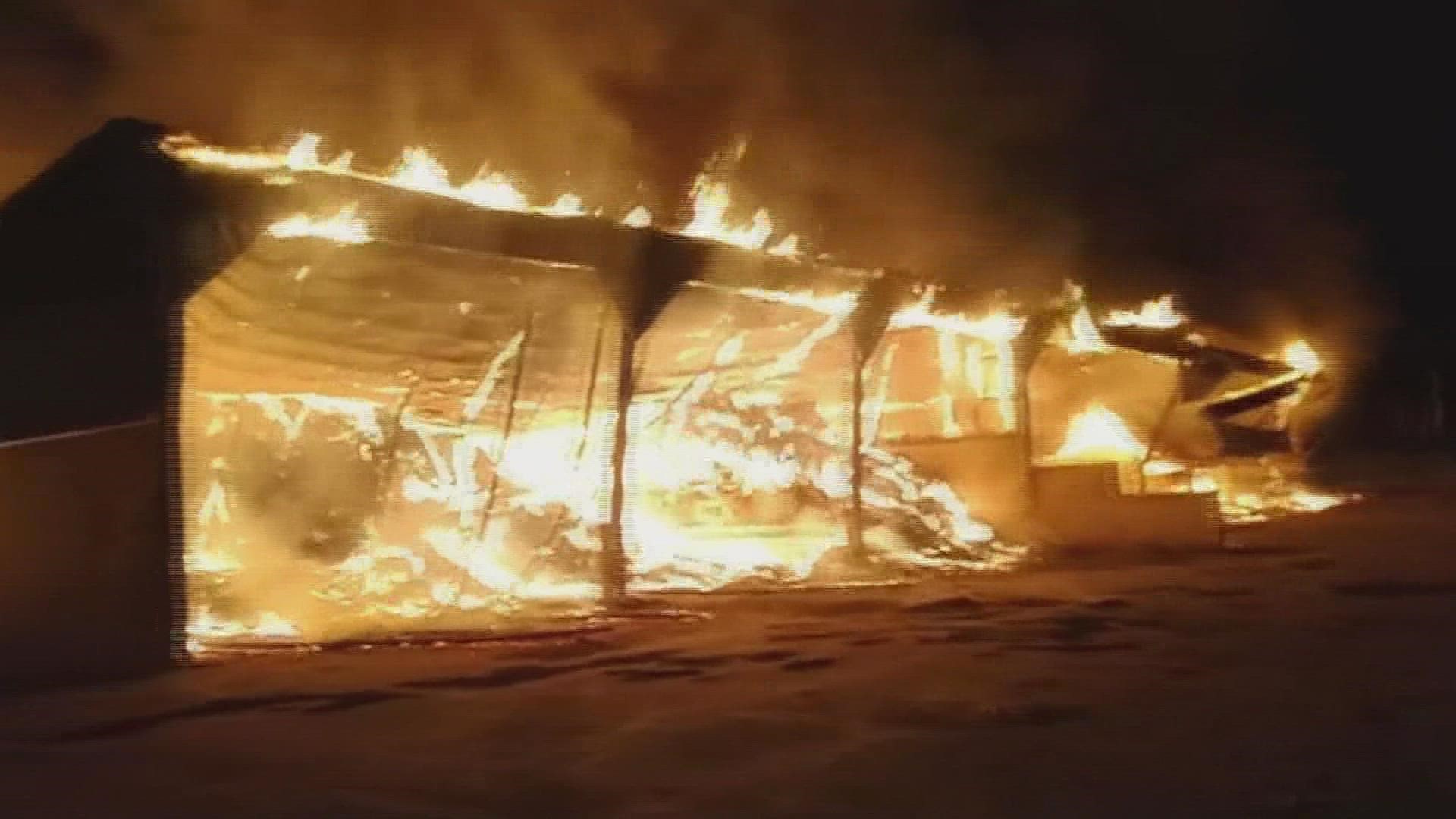 The farm's owner, John Maxwell, said the building that caught fire was housing 100 bales of hay, 60-70 bales of corn stalk and 50 bales of straw.