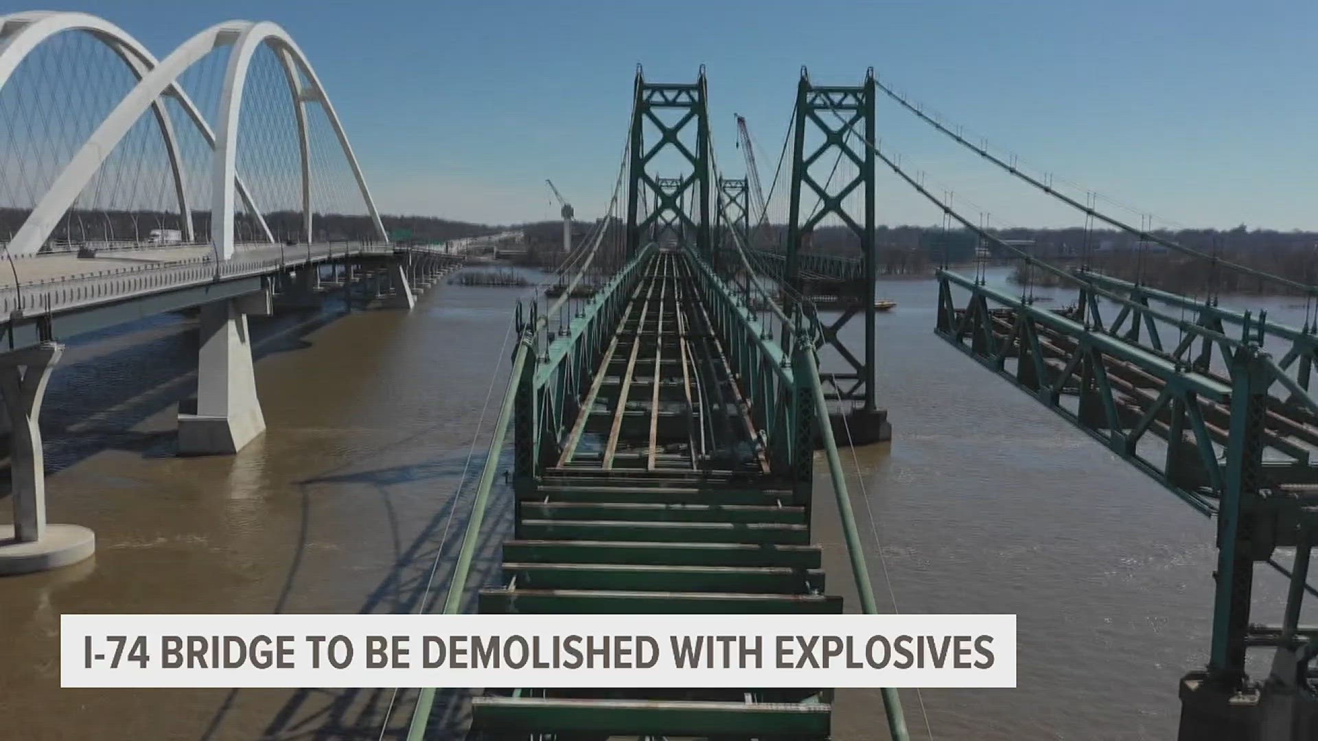 Helm Group, the demolition contractor, will use controlled explosives to remove the suspension cables and towers on the eastbound bridge.