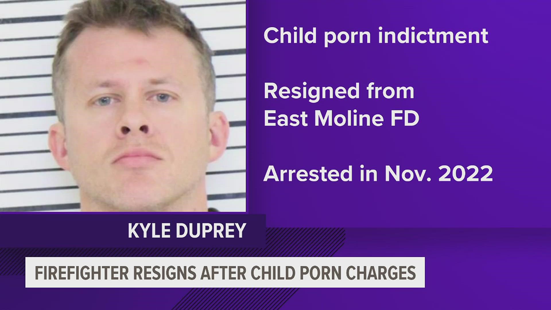 Now-former firefighter Kyle Duprey submitted his resignation on Wednesday and the City of East Moline said it is continuing to cooperate with federal authorities.