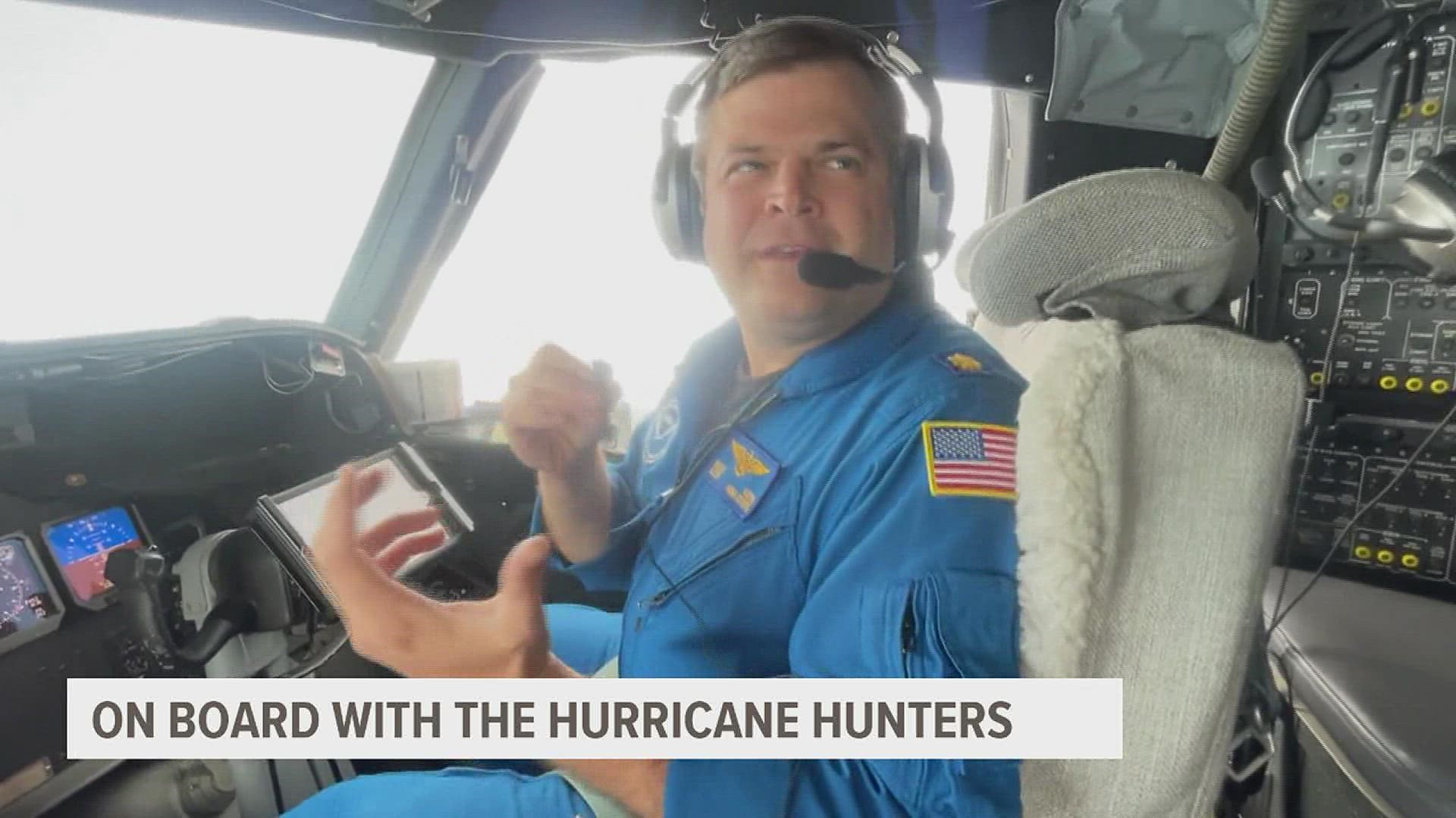 Hurricane hunters fly  in and out of storms in order to collect data on the current atmospheric conditions. Missions can take up to 10 hours.