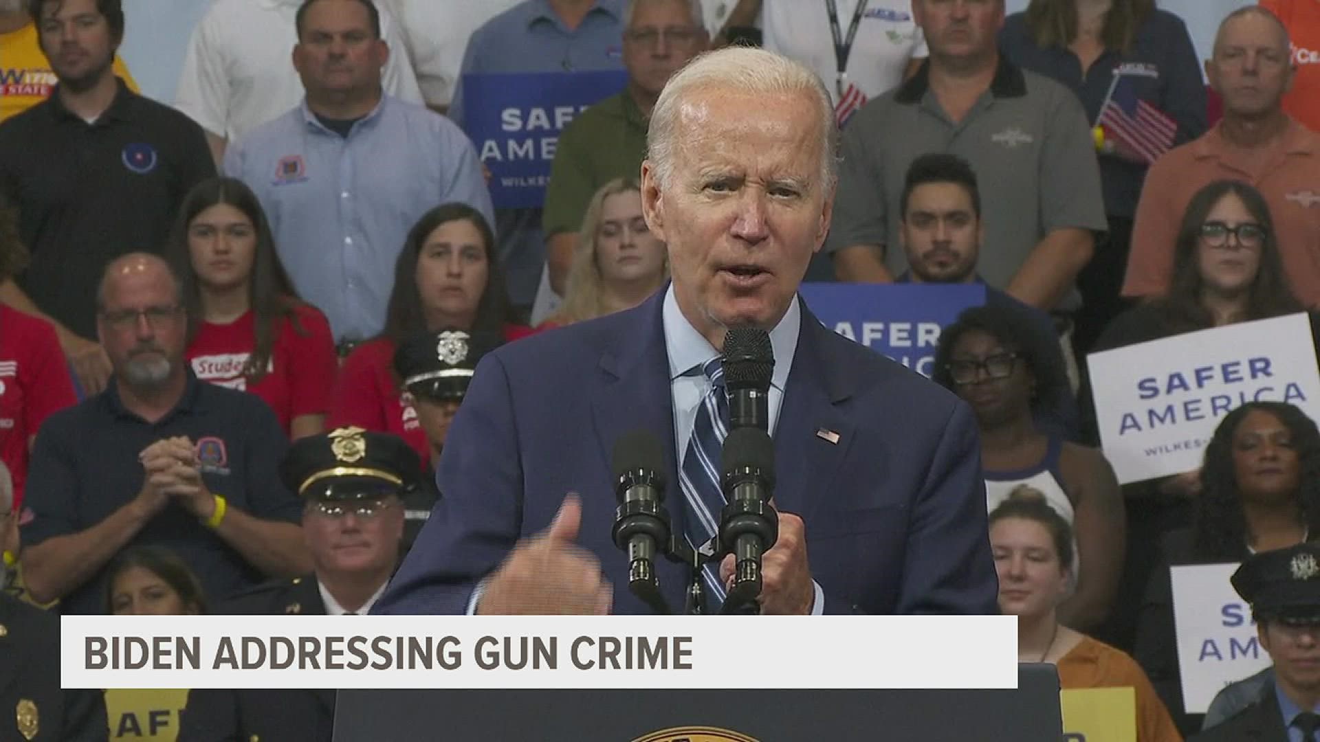 In a speech in Pennsylvania, Biden talked about his administration's crime prevention efforts and urged Congress to revive an expired ban on assault-style weapons.