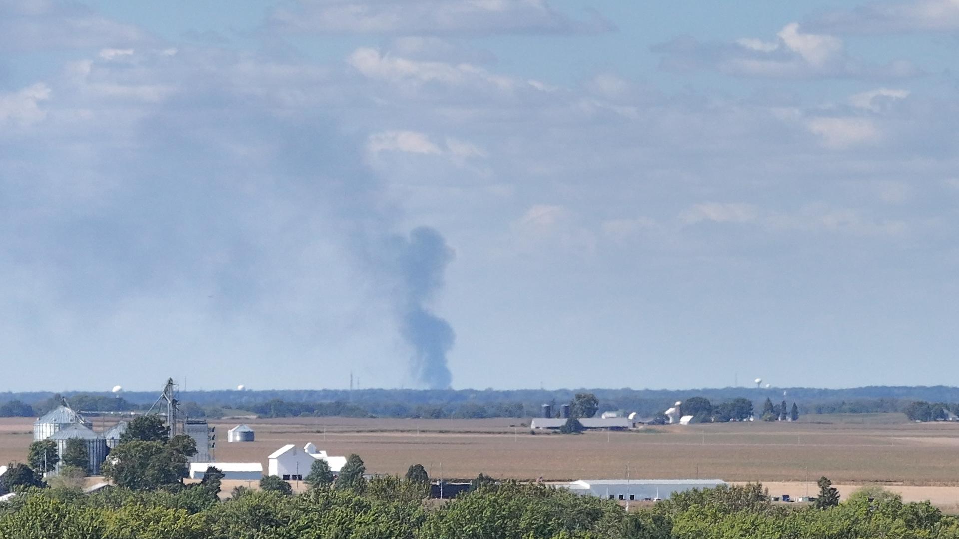 Meteorologist Andrew Stutzke captured a plume of smoke on his drone in Geneseo. It's from a fire at Midwest Recyclers in Davenport on Sept. 25.