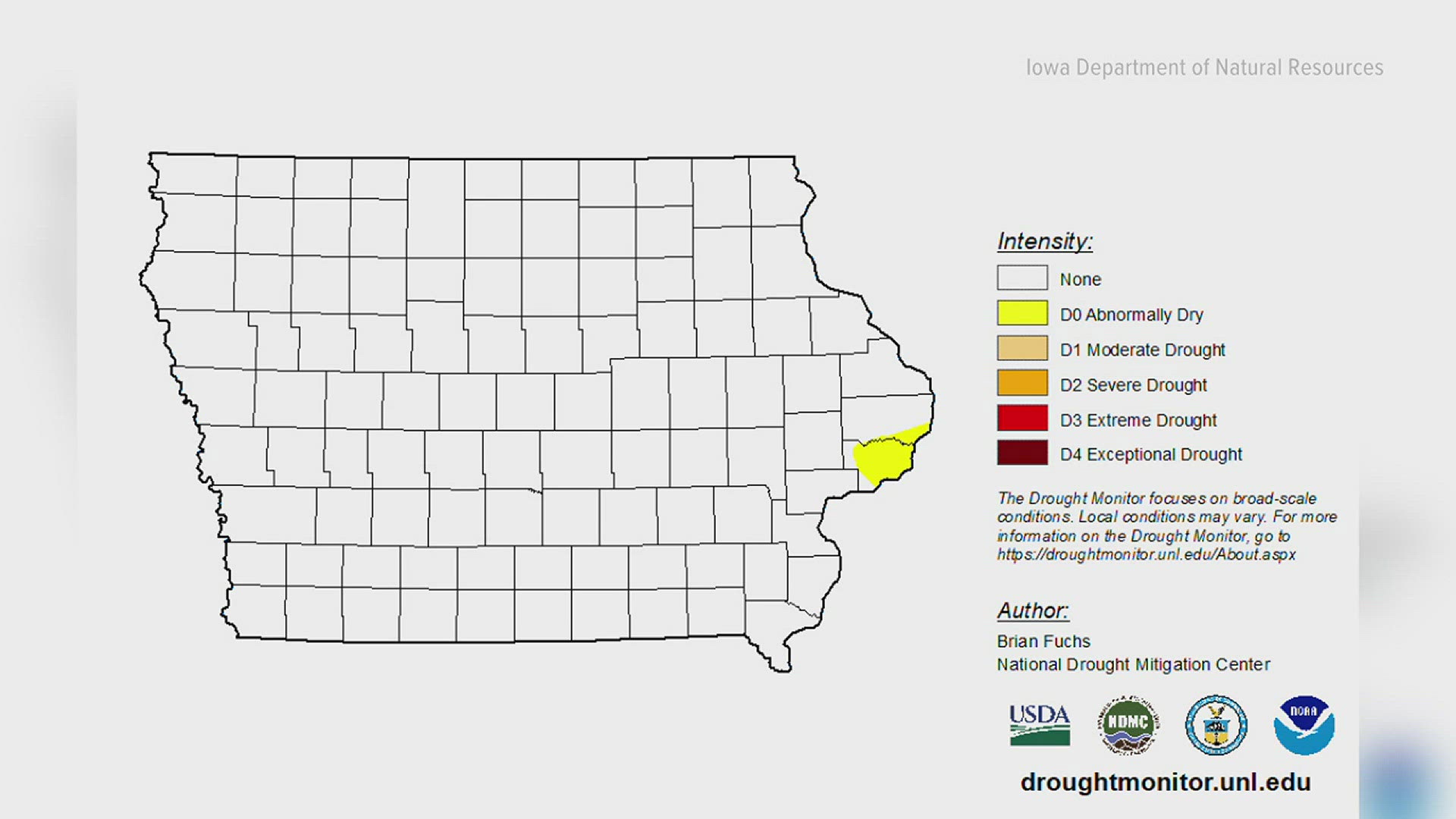 Scott County the only abnormally dry Iowa county, according to the Iowa