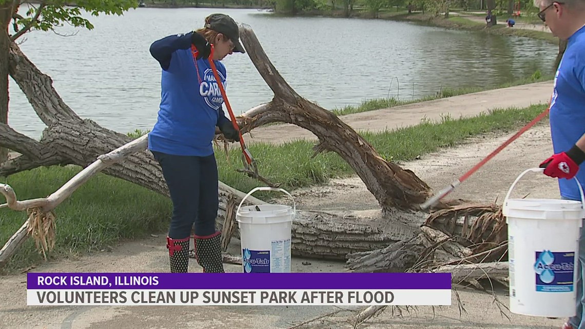 Volunteers clean up Sunset Park and Marina following severe storms, flooding