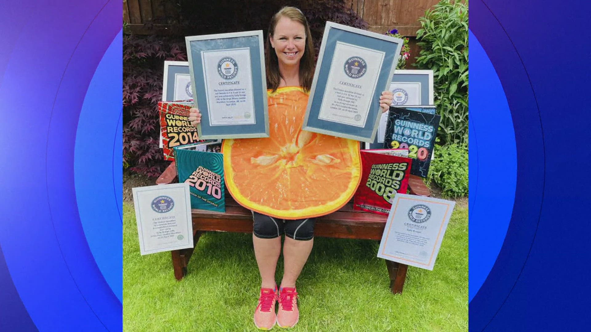 Sally Orange from England has made records throughout 80 marathons with her costume choices. Over time even running a marathon on every continent.