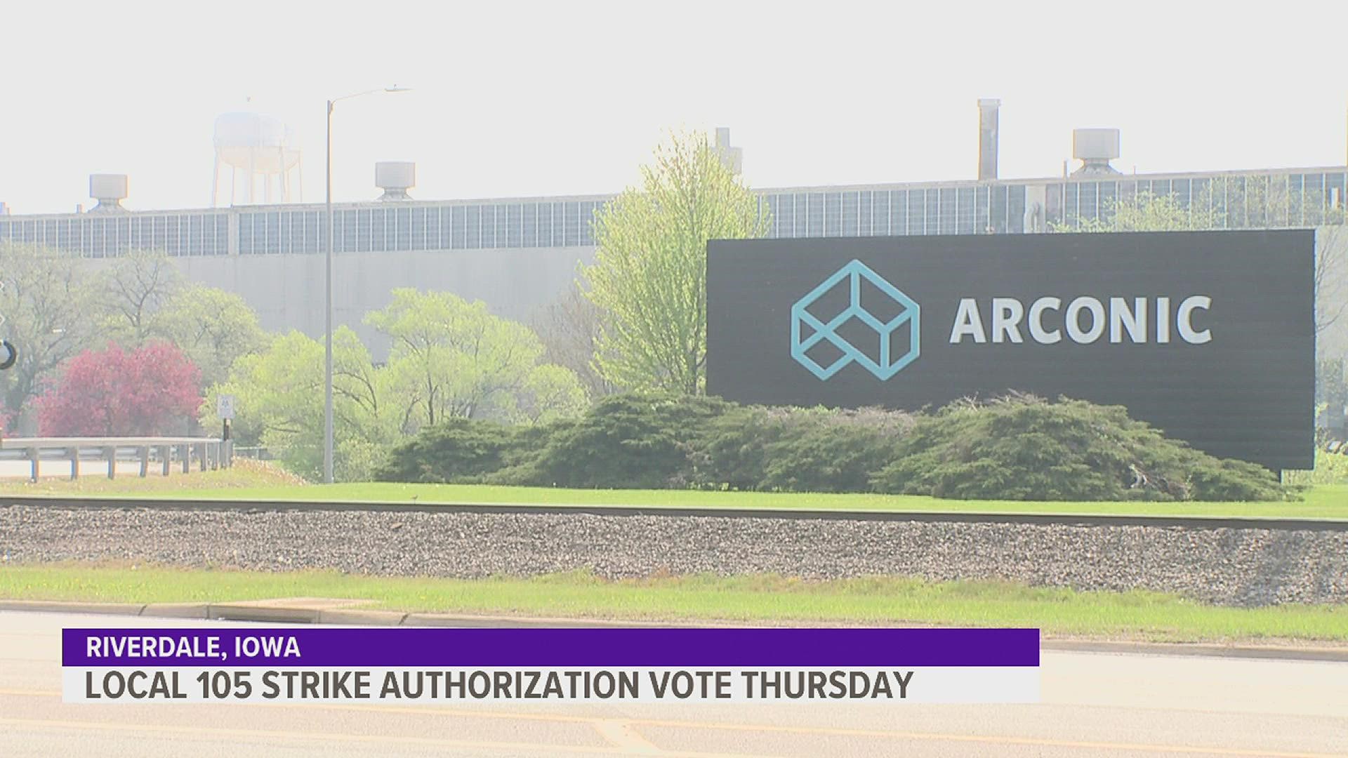 Amid contract negotiations with Arconic, United Steelworkers Local 105 will vote Thursday whether or not to authorize a strike against the manufacturing company.