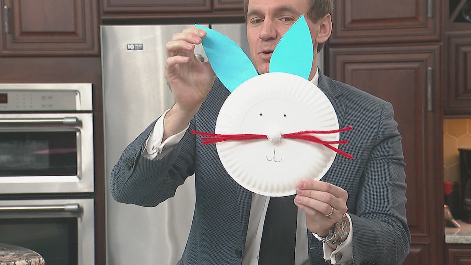 He was in charge of the craft Friday, April 2nd. He shows us how to make Paper Plate Easter Bunnies.