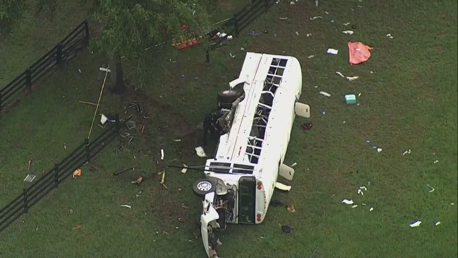 A vehicle traveling in the opposite direction veered over the center line and sideswiped the bus. The driver of that vehicle has been arrested on DUI charges.
