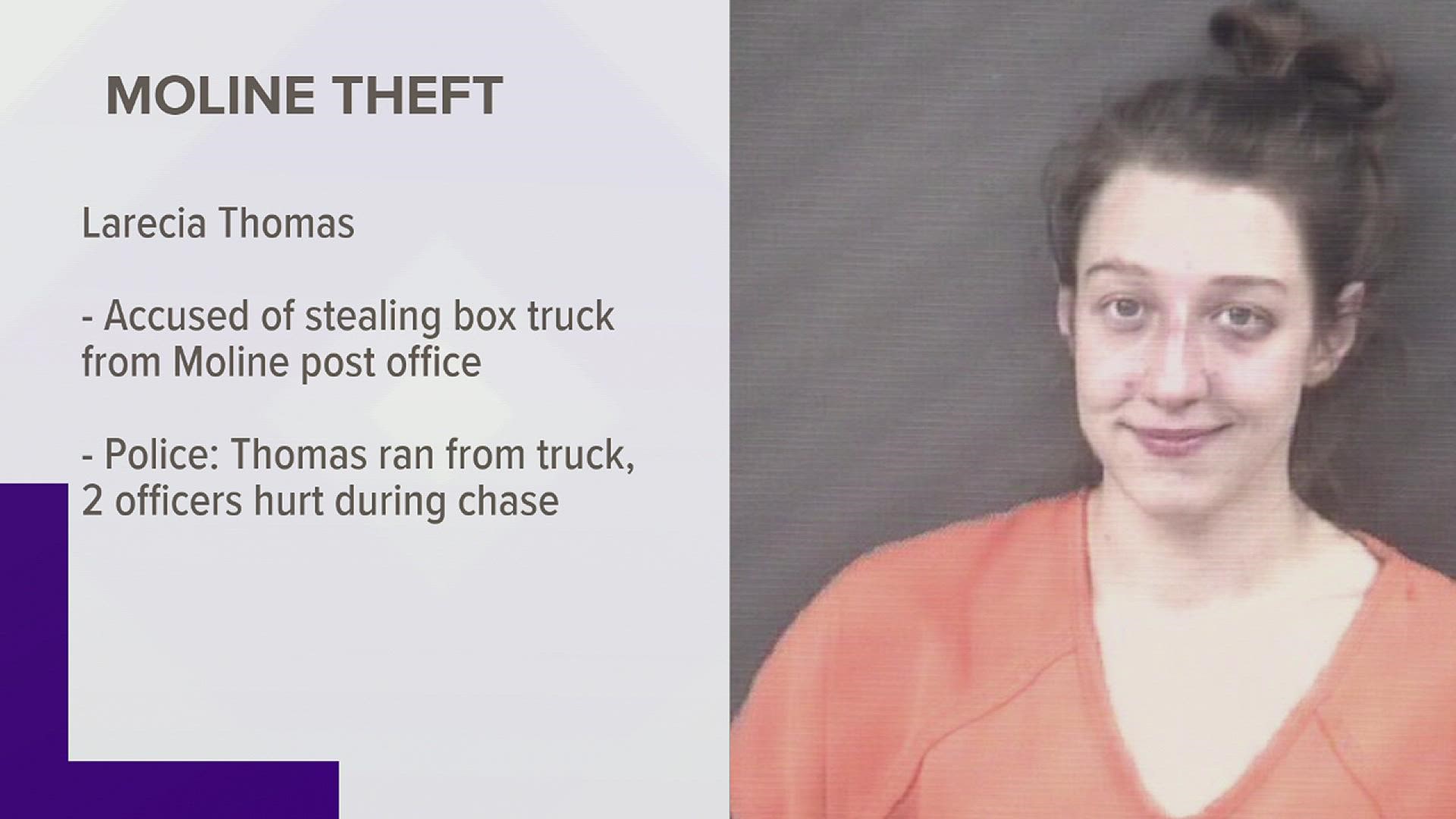 A vehicle chase turned into an on-foot pursuit after a 26-year-old woman was reportedly caught driving a stolen 2013 Freightliner M2 106 box truck.