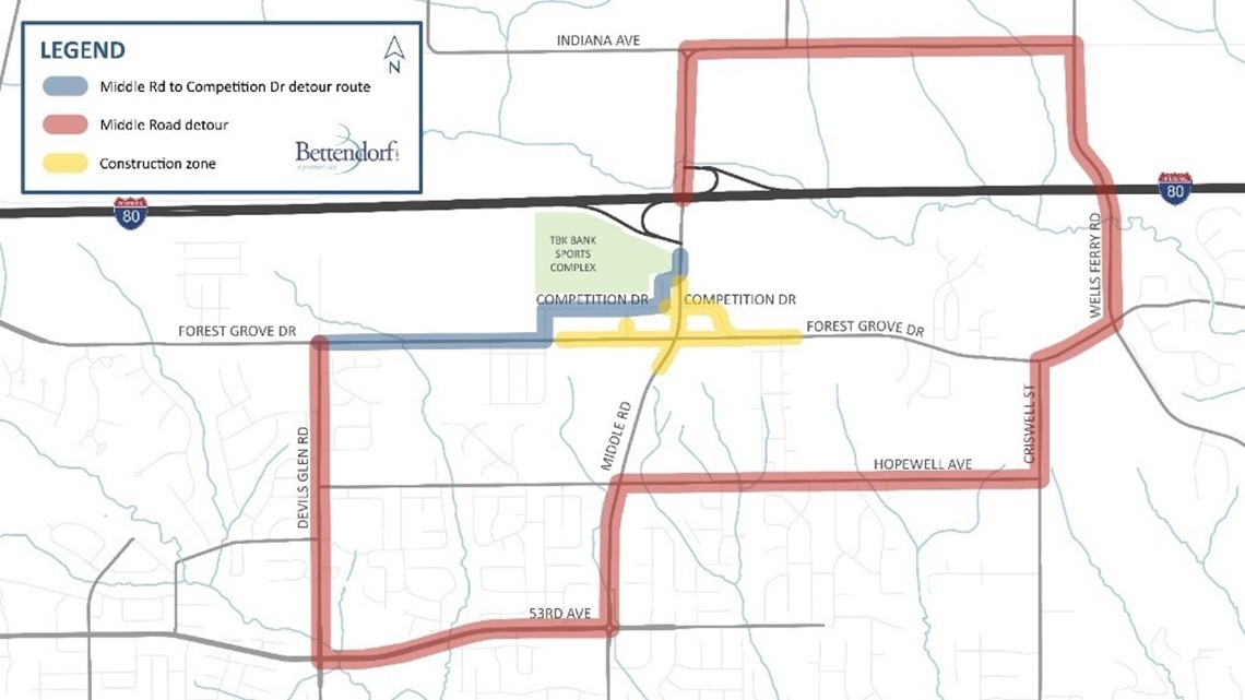New road closures on Bettendorf's Forest Grove Drive