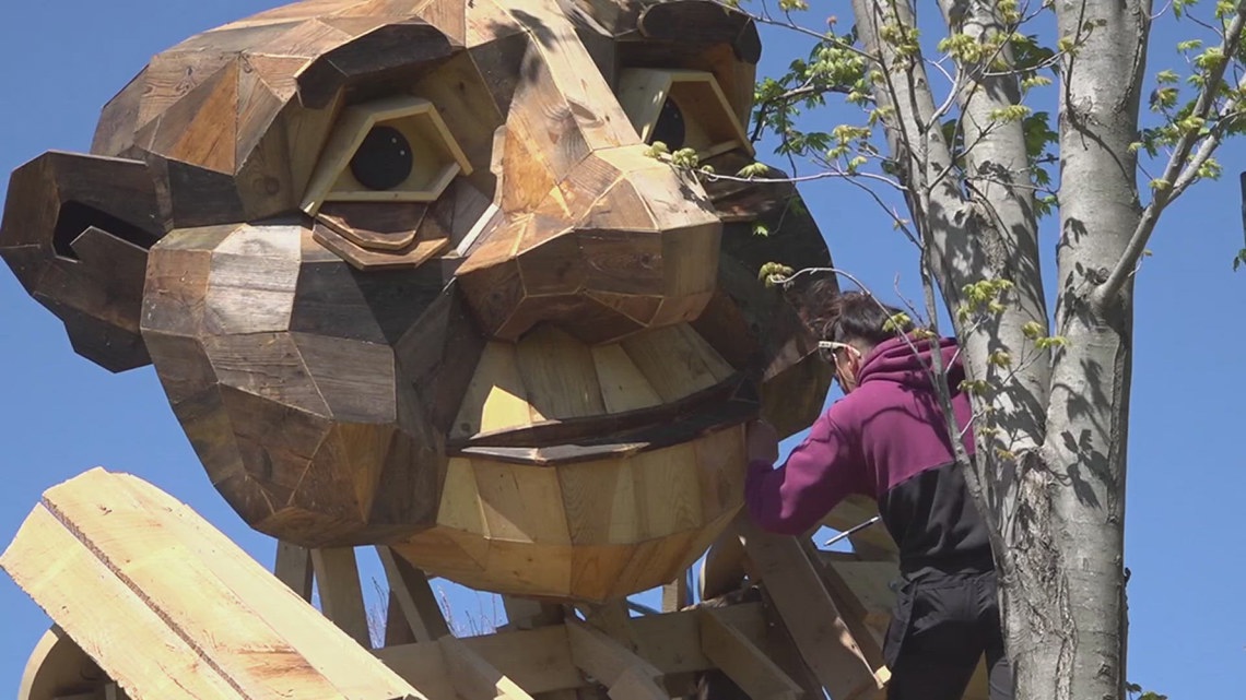 World-renowned troll sculptures take shape in Clinton, built from recycled materials