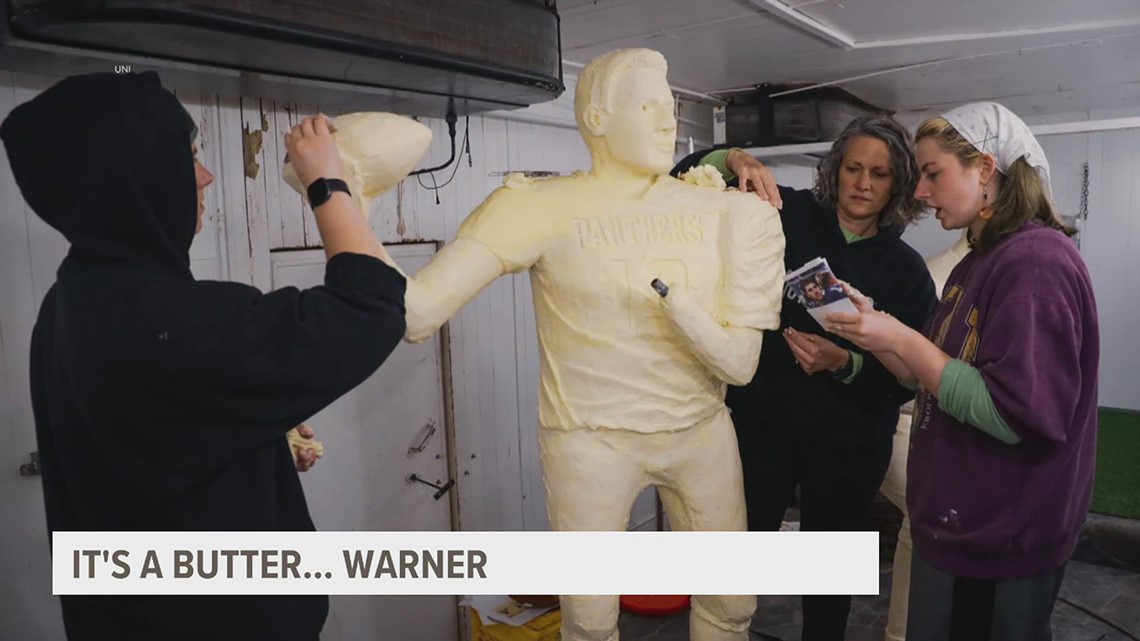 Iowa State butter sculptors honoring Iowa athletes at 2023 Iowa State Fair