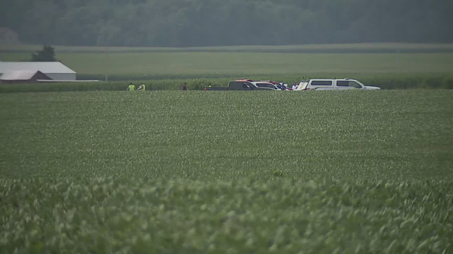 A small plane crashed in a rural part of Muscatine County, leaving two people dead.