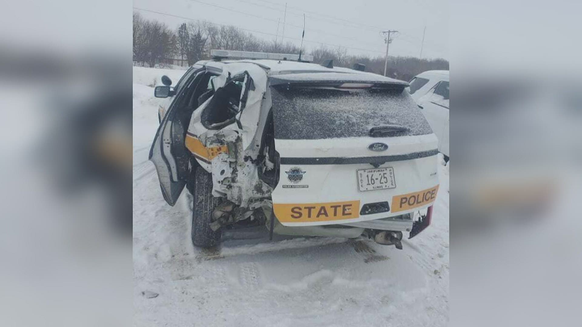 A 20-year-old woman crashed into the back of the squad car on Feb. 15, 2021, around 11:46 a.m. in Will County, Illinois.