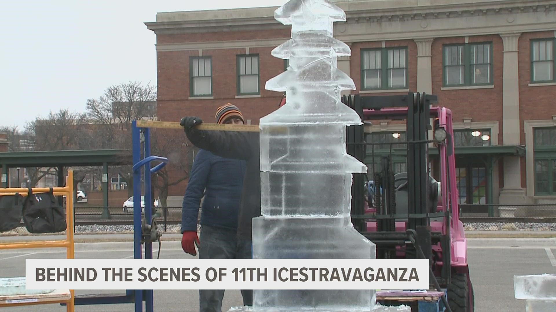 About 36,000 pounds of ice were made available to the carvers, who now have less time to turn those into sculptures than they usually do.