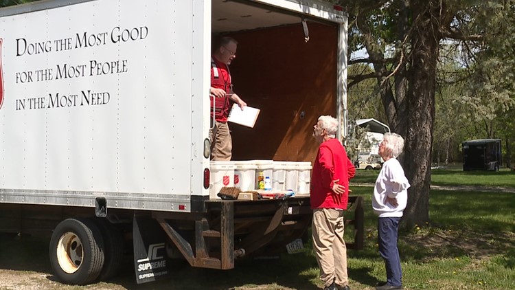 The Salvation Army of the Quad Cities giving out flood cleanup kits