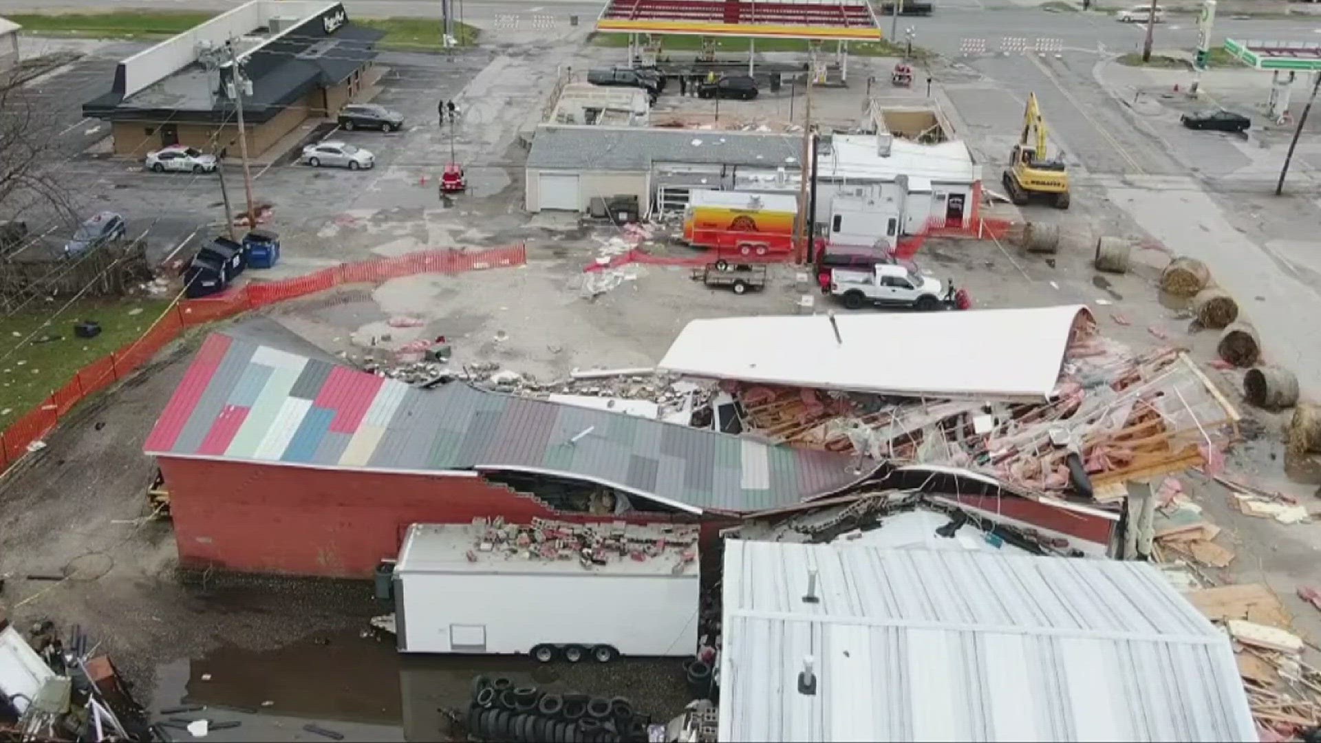 The twister peeled the roof off of a local gas station.