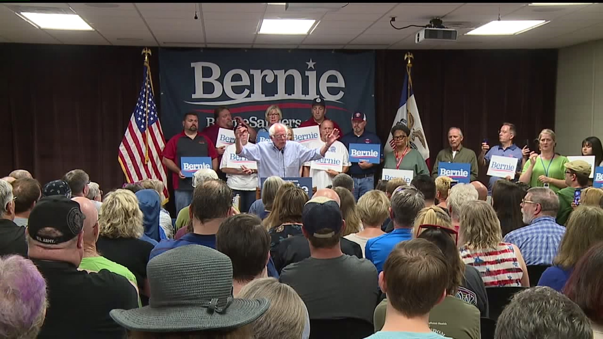 Bernie Sanders speaks to voters in Davenport