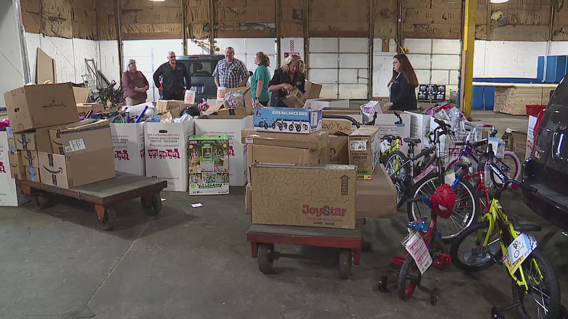 A local trucking company filled a whole trailer with toys to donate.