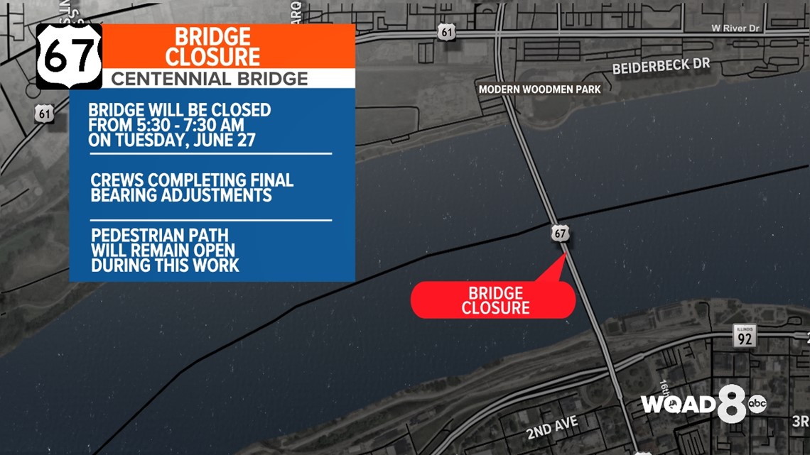 Centennial Bridge closed from 5:30-7:30 Tuesday morning - Vimarsana News