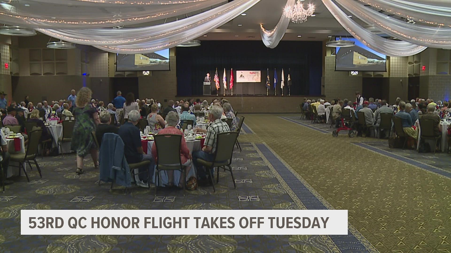The 53rd Honor Flight will leave Tuesday at about 6 a.m. and return that evening at about 10 p.m.