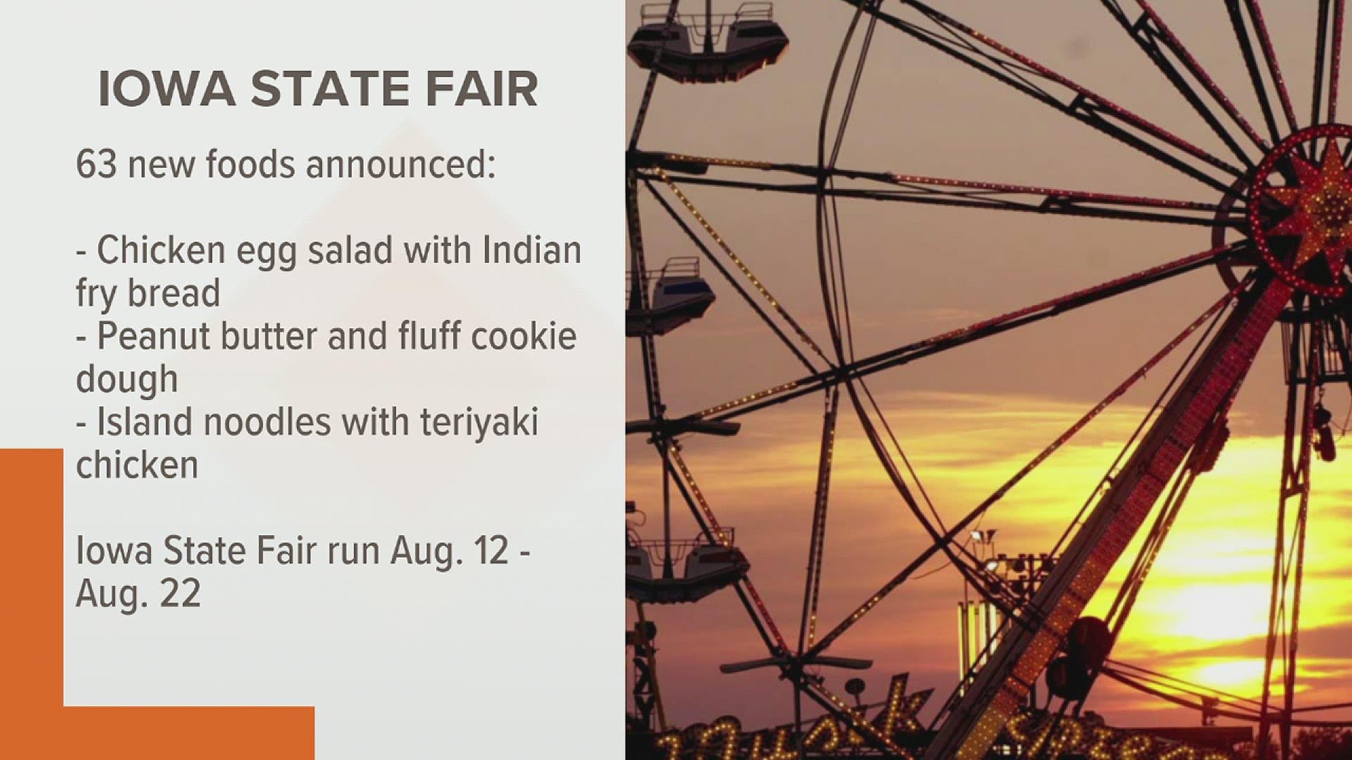 Between Aug. 12-16, fairgoers will be able to sample the three finalists and cast their vote for the best new fair food.
