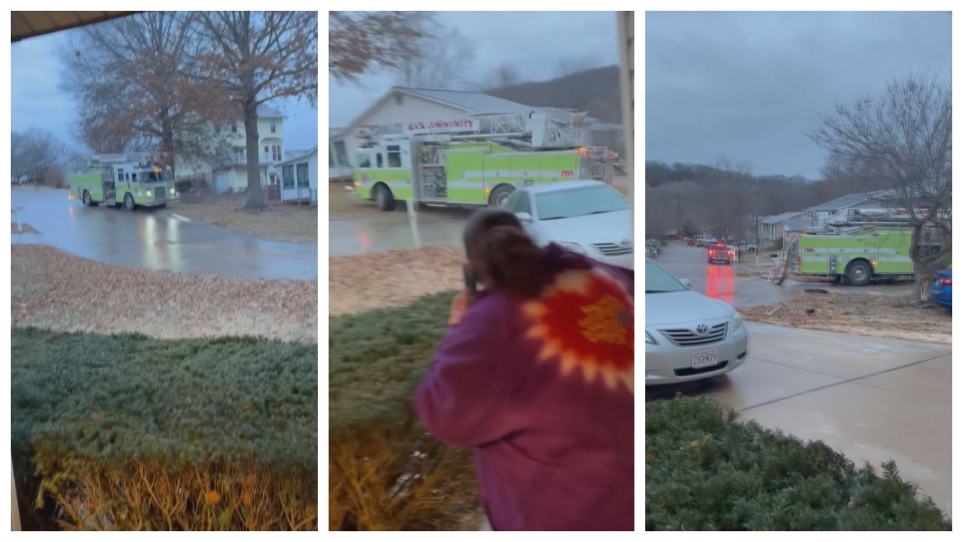 Missouri firefighters were responding to a car accident but as the truck entered the neighborhood it began spinning. Luckily no one was injured in the incident.