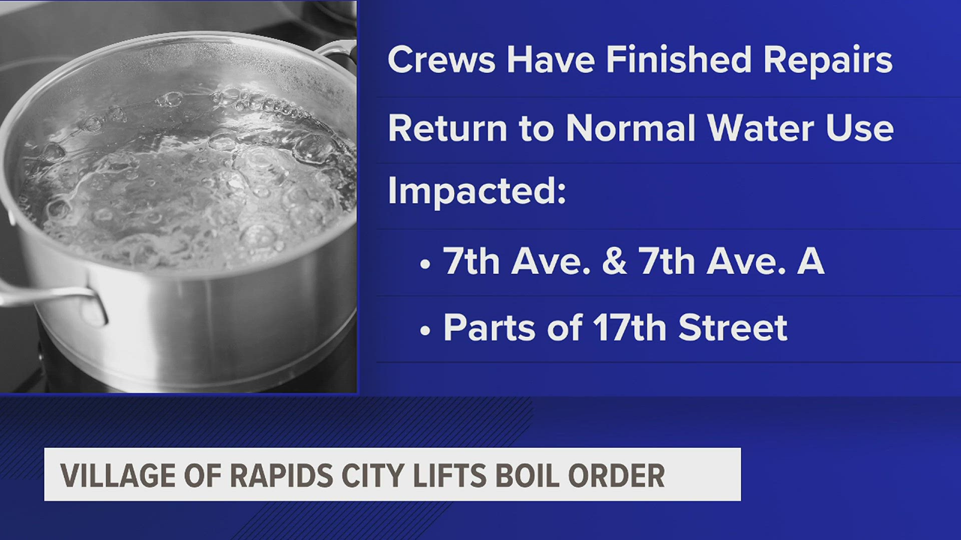 Officials say crews have finished repairs and purification steps.