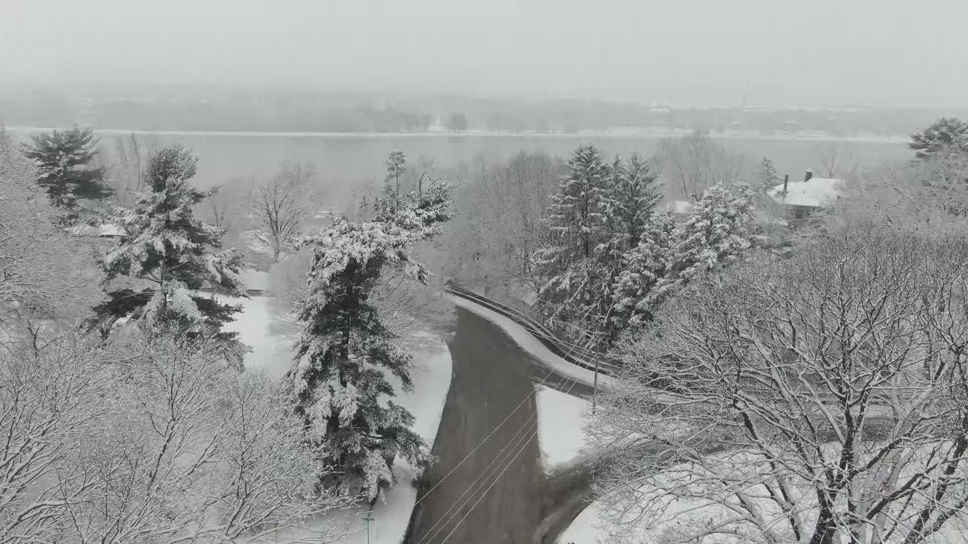 Our drone took to the skies to capture a gentle snowfall over the Quad Cities on Jan. 25, 2023.
