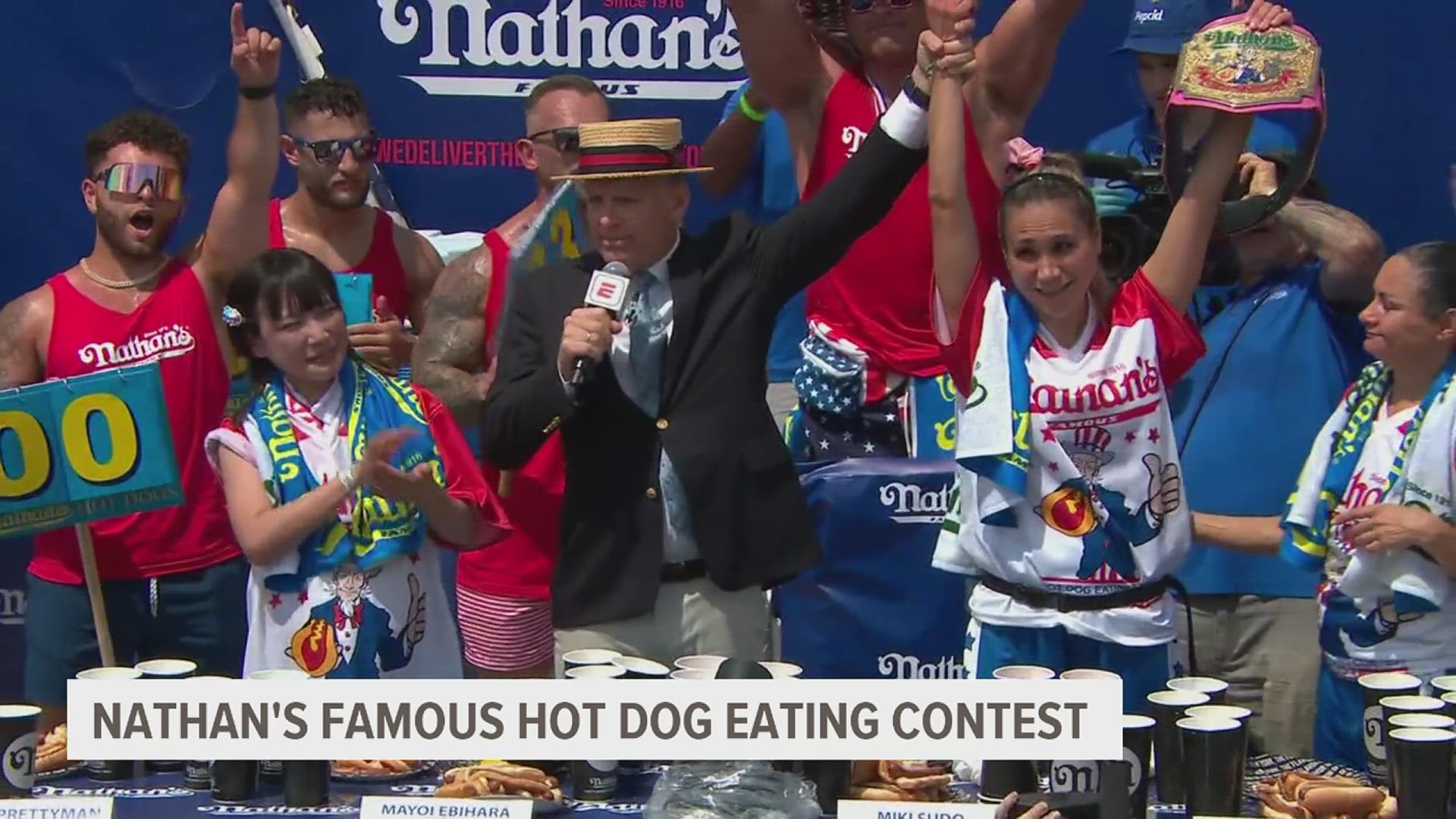 Miki Sudo won the women's division at 39 hot dogs and Joey Chestnut won the men's at 62.
