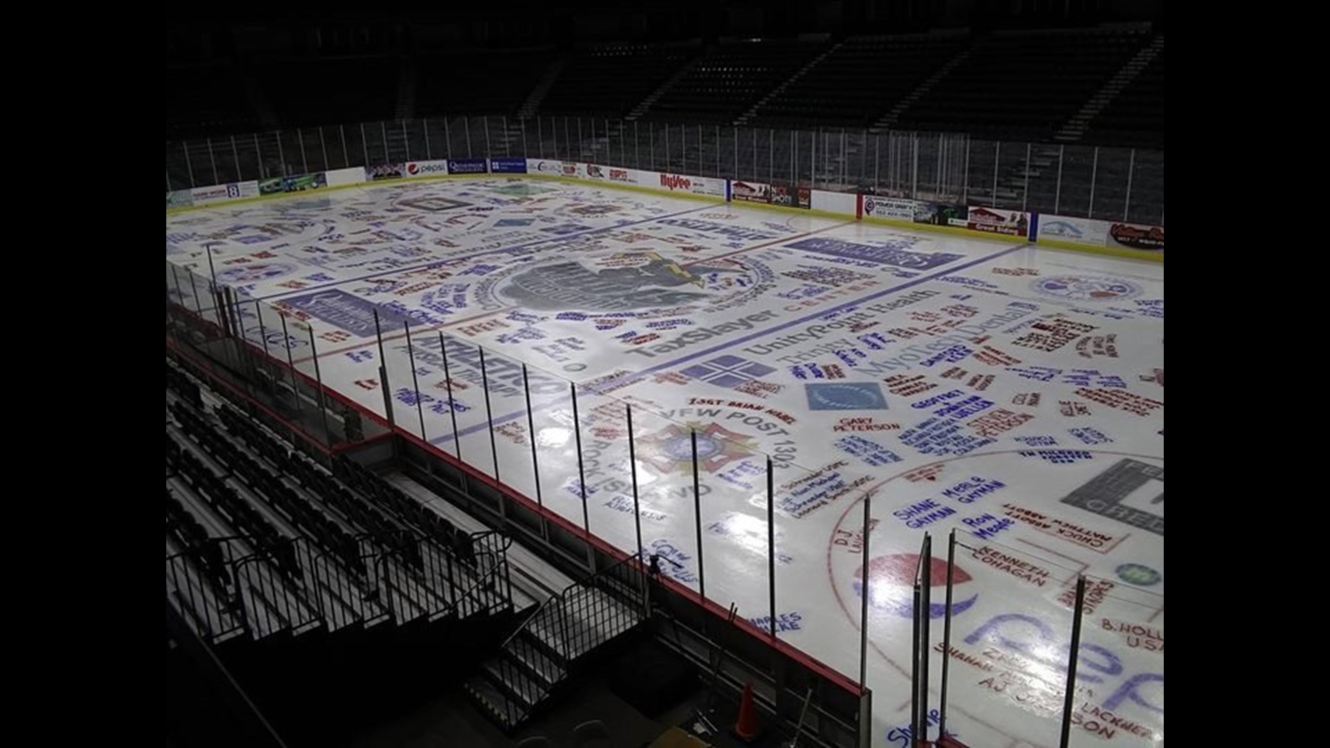 The public can go to the Vibrant Arena at The Mark and write names of military heroes on the ice. They will be shown off during their Salute to Military game on Fri.