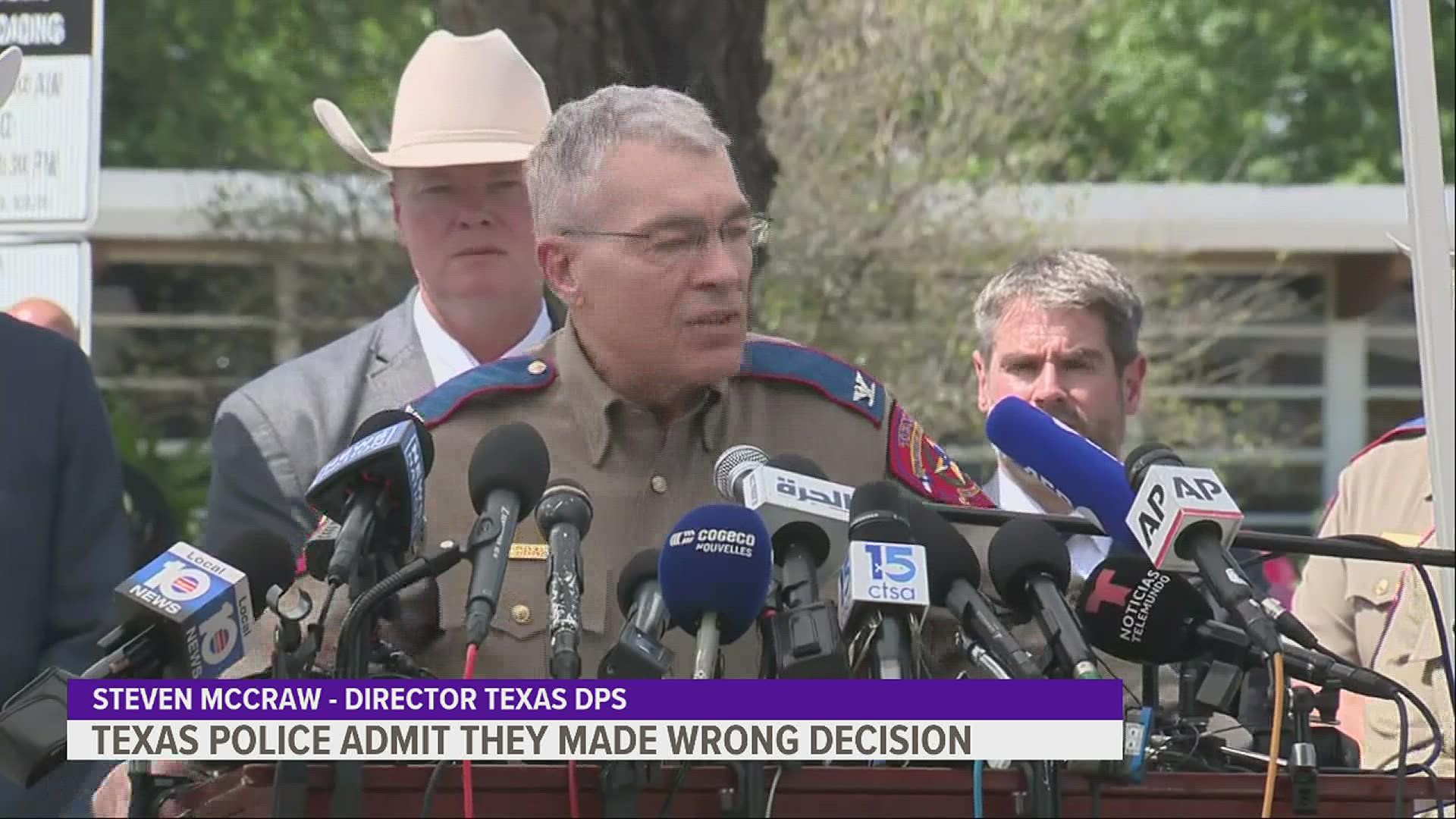 Authorities say the commander at the scene believed the Texas school shooting gunman was barricaded inside the classroom and that the children were not at risk.