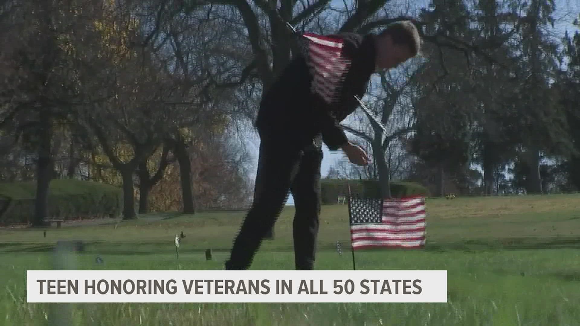 A 17-year-old California native is on a roadtrip to honor veterans in all 50 states.