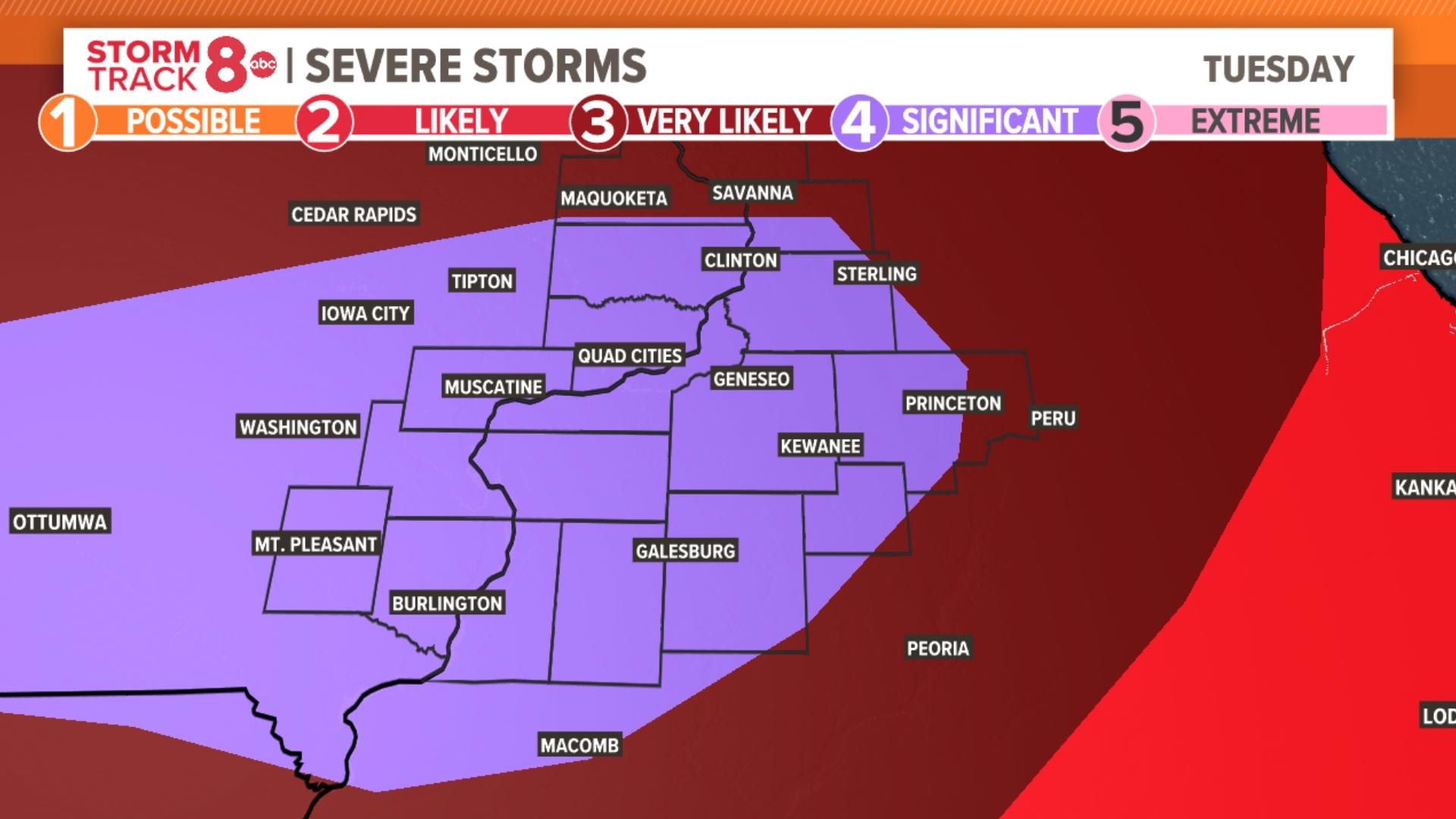 Severe storms forecasted for Tuesday in the Quad Cities area | wqad.com