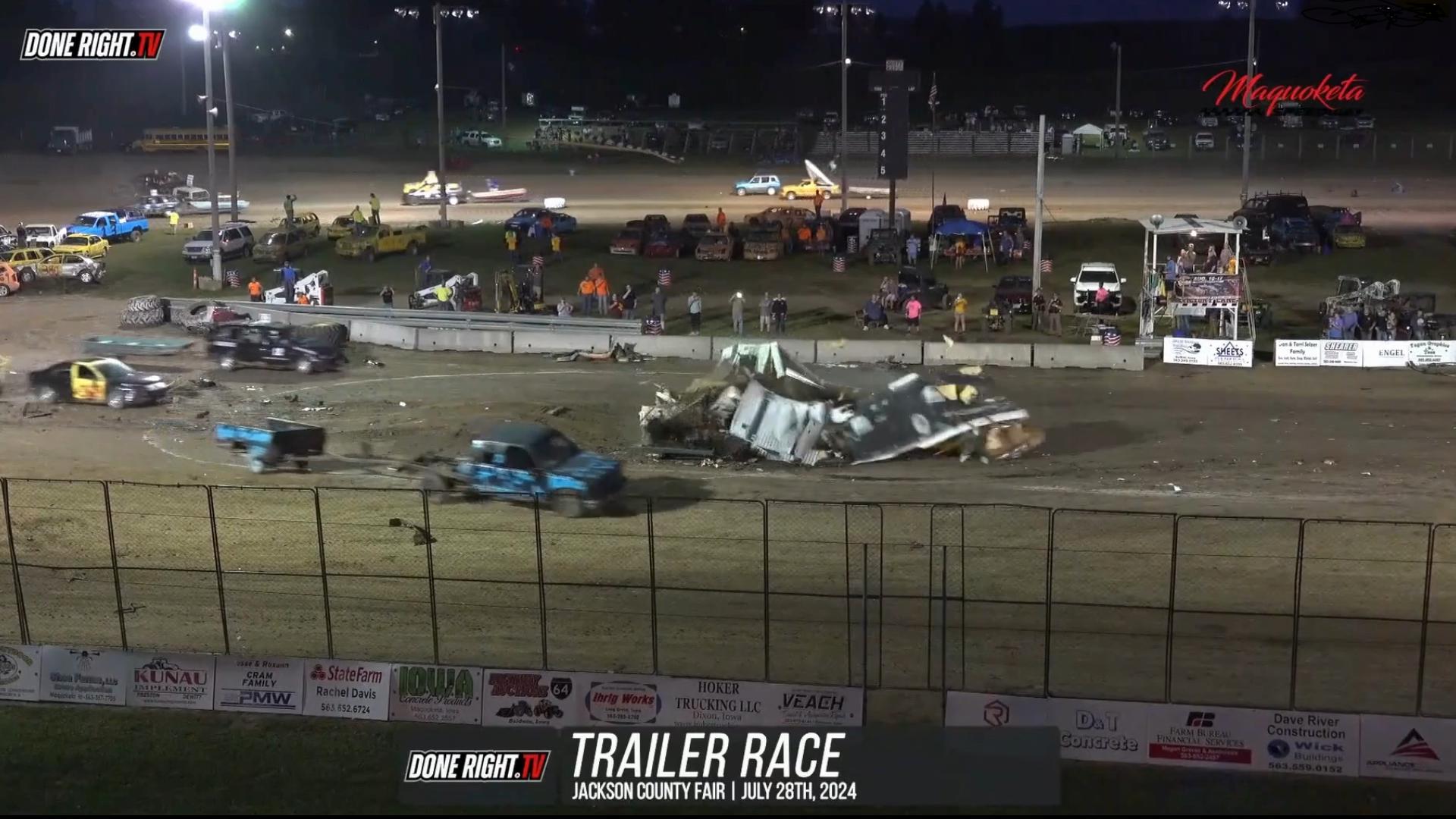 A stunt driver was injured at the Maquoketa Speedway after crashing into a camper and shed.