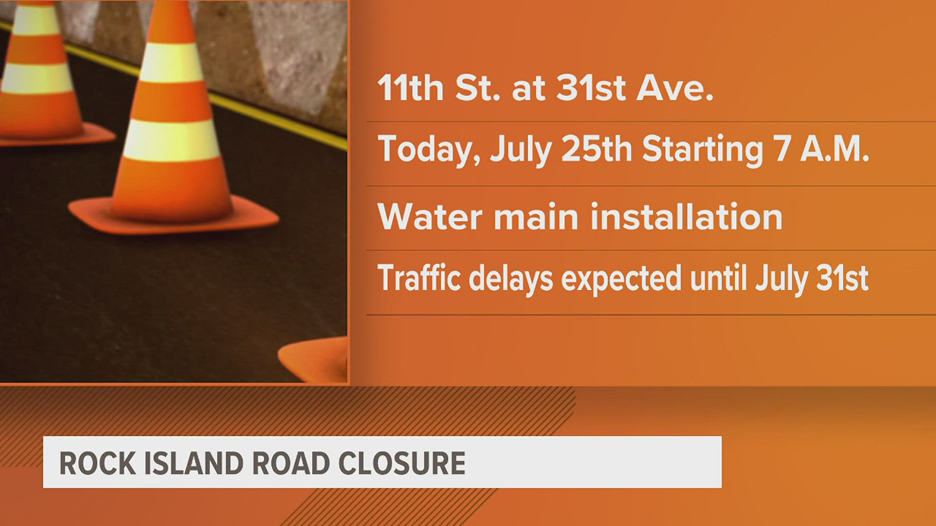 Rock Island construction crews are starting work on a watermain on 11th Street and 31st Ave. Drivers should anticipate delays and should take alternate routes.