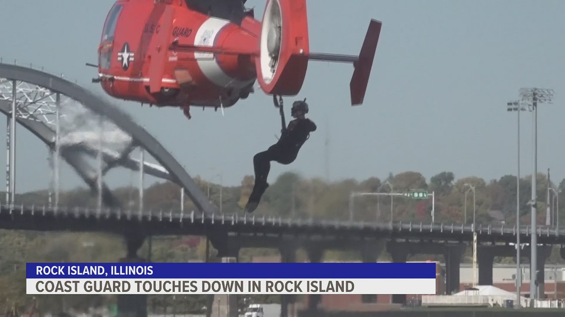 The Coast Guard performed a mock helicopter rescue mission in the Mississippi River.