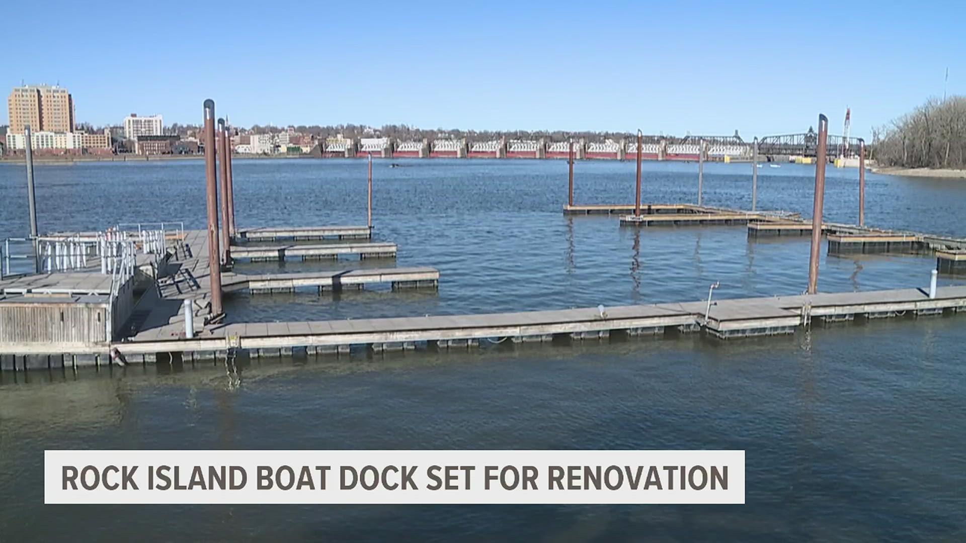 The boat dock at Schwiebert Park in Rock Island was damaged in 2020 by what the city says most likely was a barge.