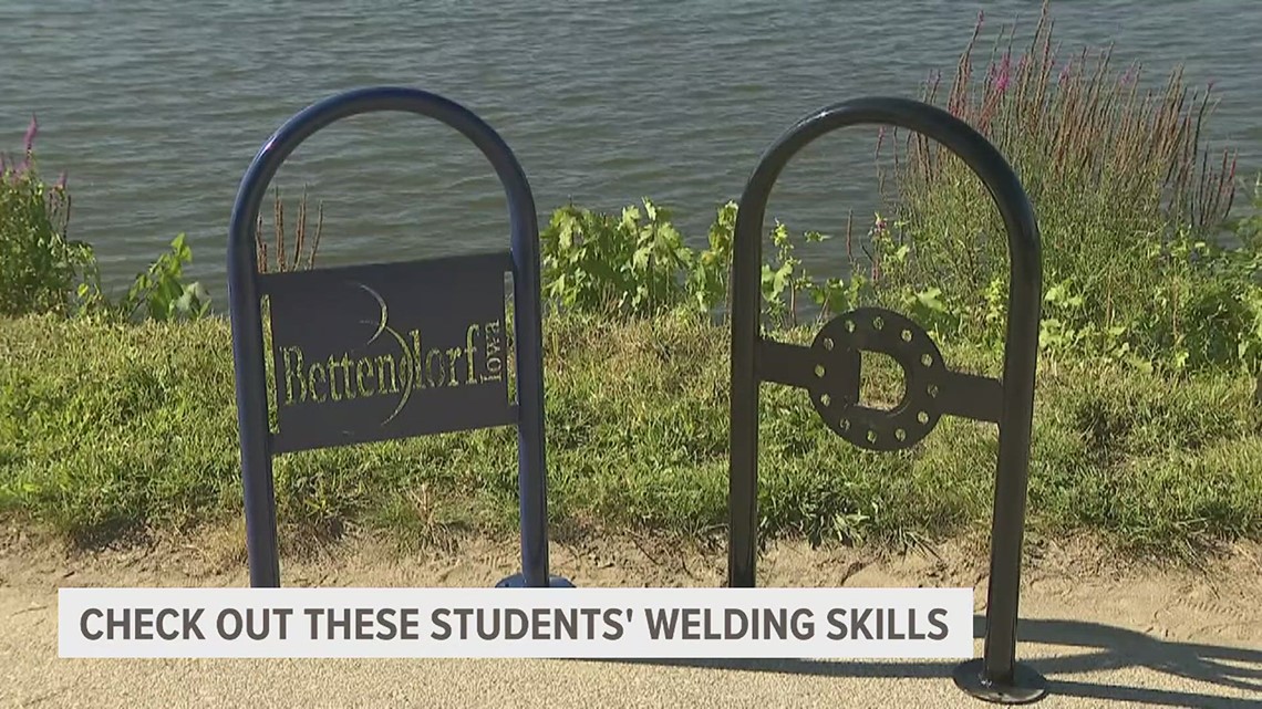 Davenport, Bettendorf high school students weld bike racks for