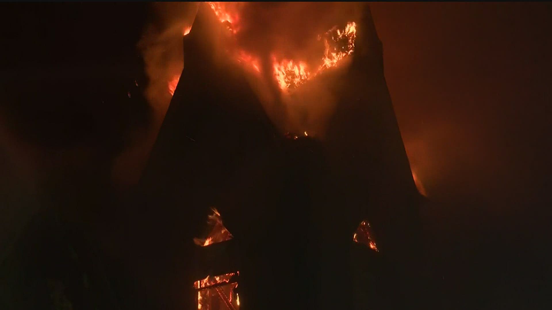 The abandonded, about 150-year-old building caught fire Wednesday evening and was quickly devastated due to its wooden structure.