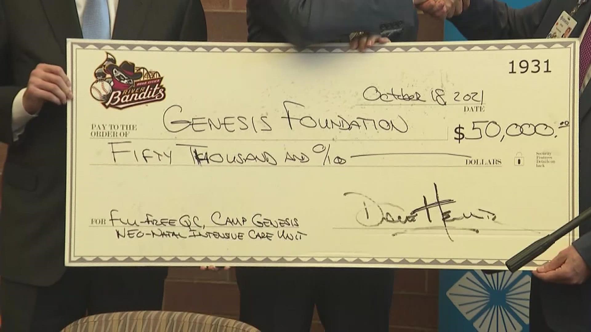 The Quad Cities River Bandits will match up to two months in donations for Genesis Children's Health initiatives.