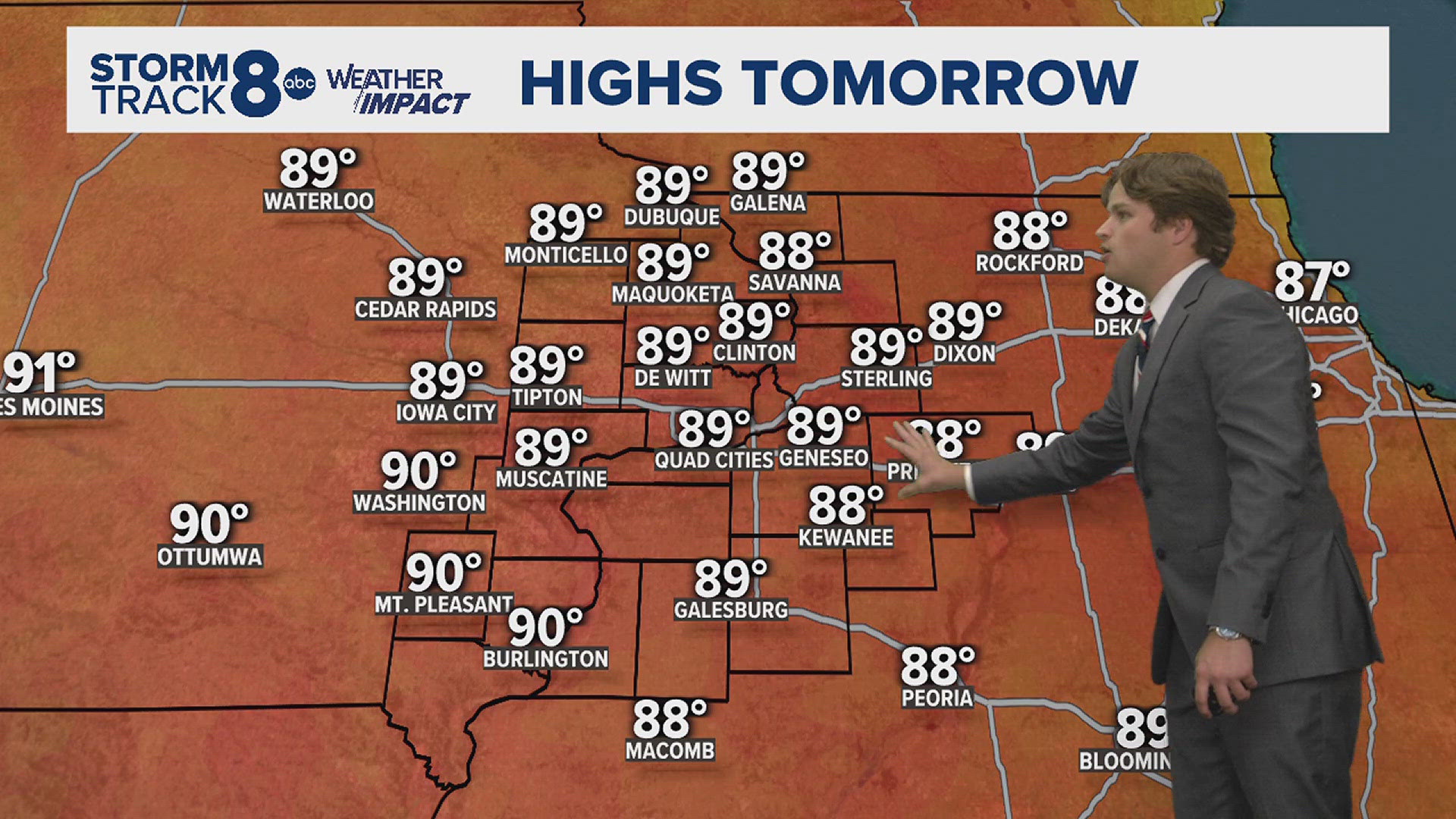 Warmer temperatures to continue throughout your work week with highs in the upper-80s and dry skies.