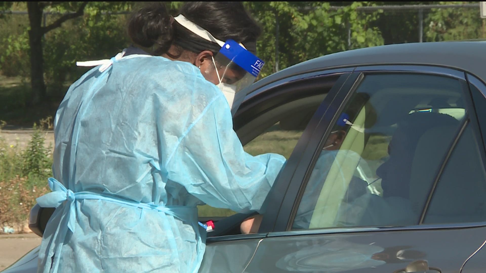 People lined up outside the Tax Slayer Center starting around 8am this morning to get tested