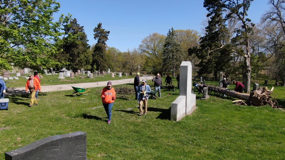 Volunteers help clean up Chippiannock Cemetery after April storm
