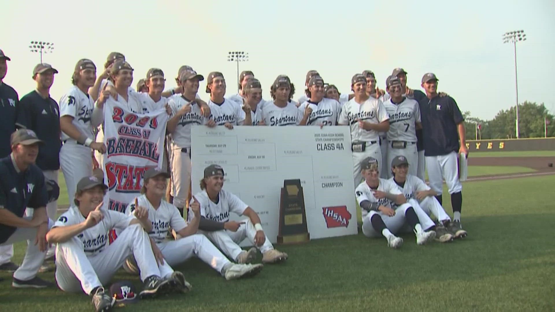 State champions at last. The Spartans earn their first ever baseball state title with the 14-5 victory over Johnston.